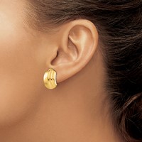 14K Yellow Gold 12x 17mm Polished Ribbed Omega Back Post Earrings view 3