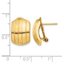 14K Yellow Gold 12x 17mm Polished Ribbed Omega Back Post Earrings view 4