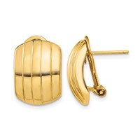 14K Yellow Gold 12x 17mm Polished Ribbed Omega Back Post Earrings view 1