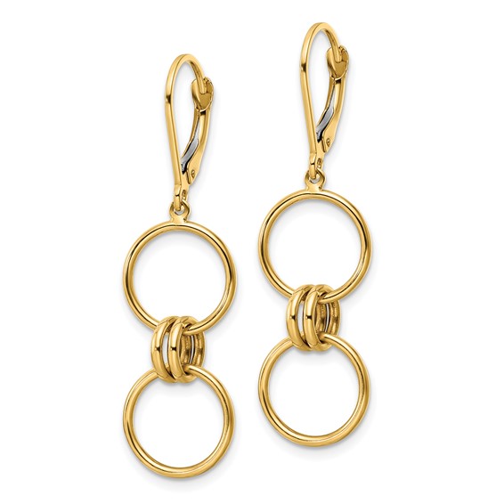 14k Polished Circles Dangle Leverback Earrings
