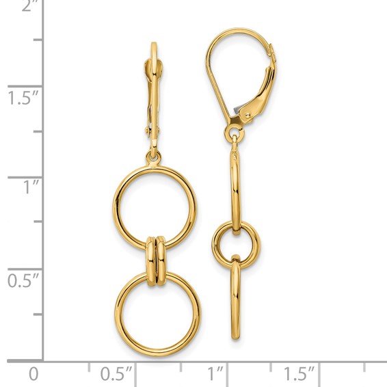 14k Polished Circles Dangle Leverback Earrings