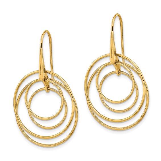 14K Polished Circles Dangle French Hook Earrings