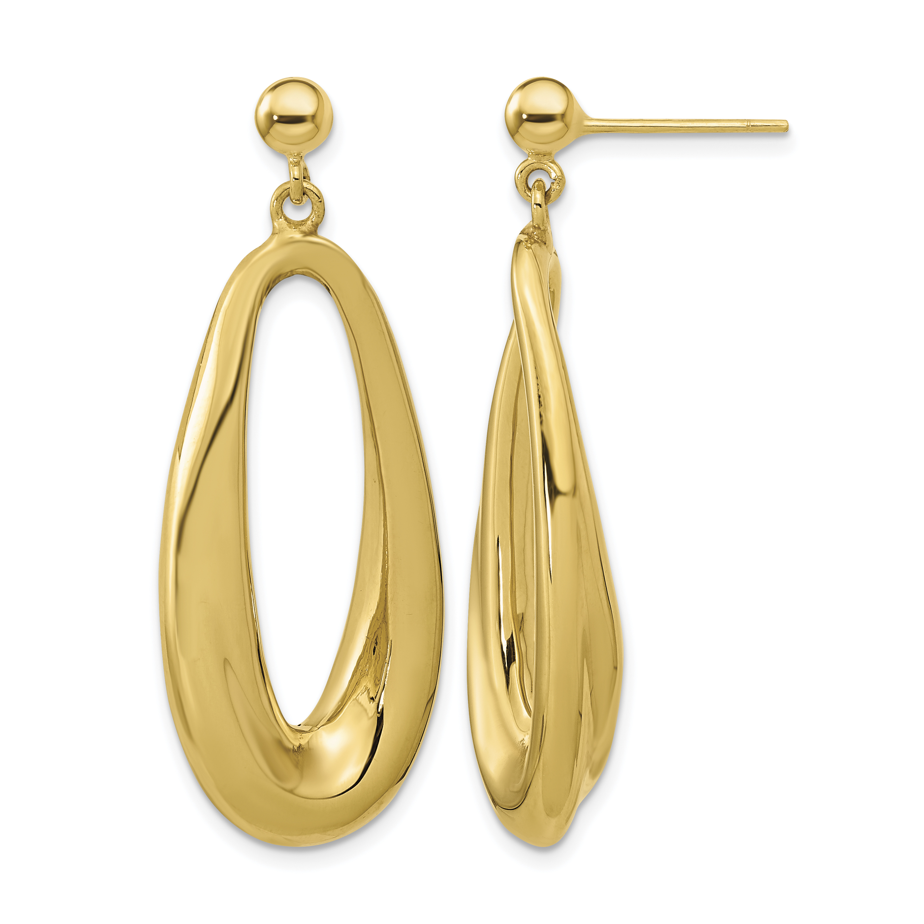 14K Polished Hollow Oval Hollow Post Dangle Earrings (TF2165)