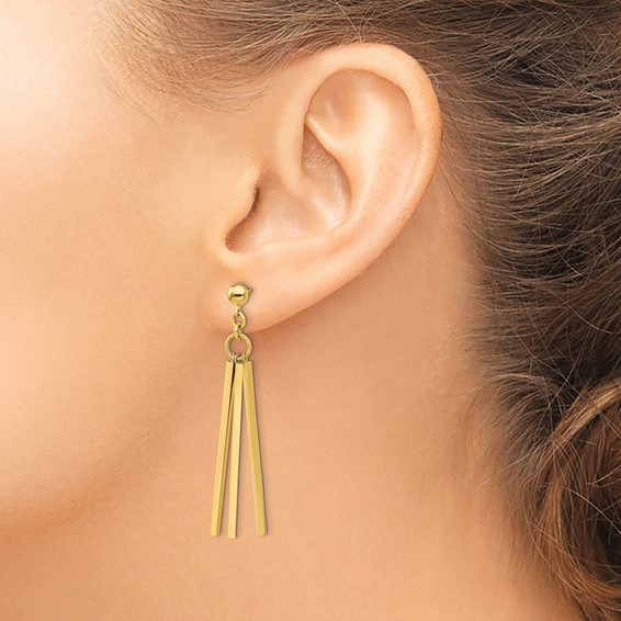 14K Polished 3-Bar Dangle Post Earrings