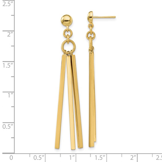 14K Polished 3-Bar Dangle Post Earrings