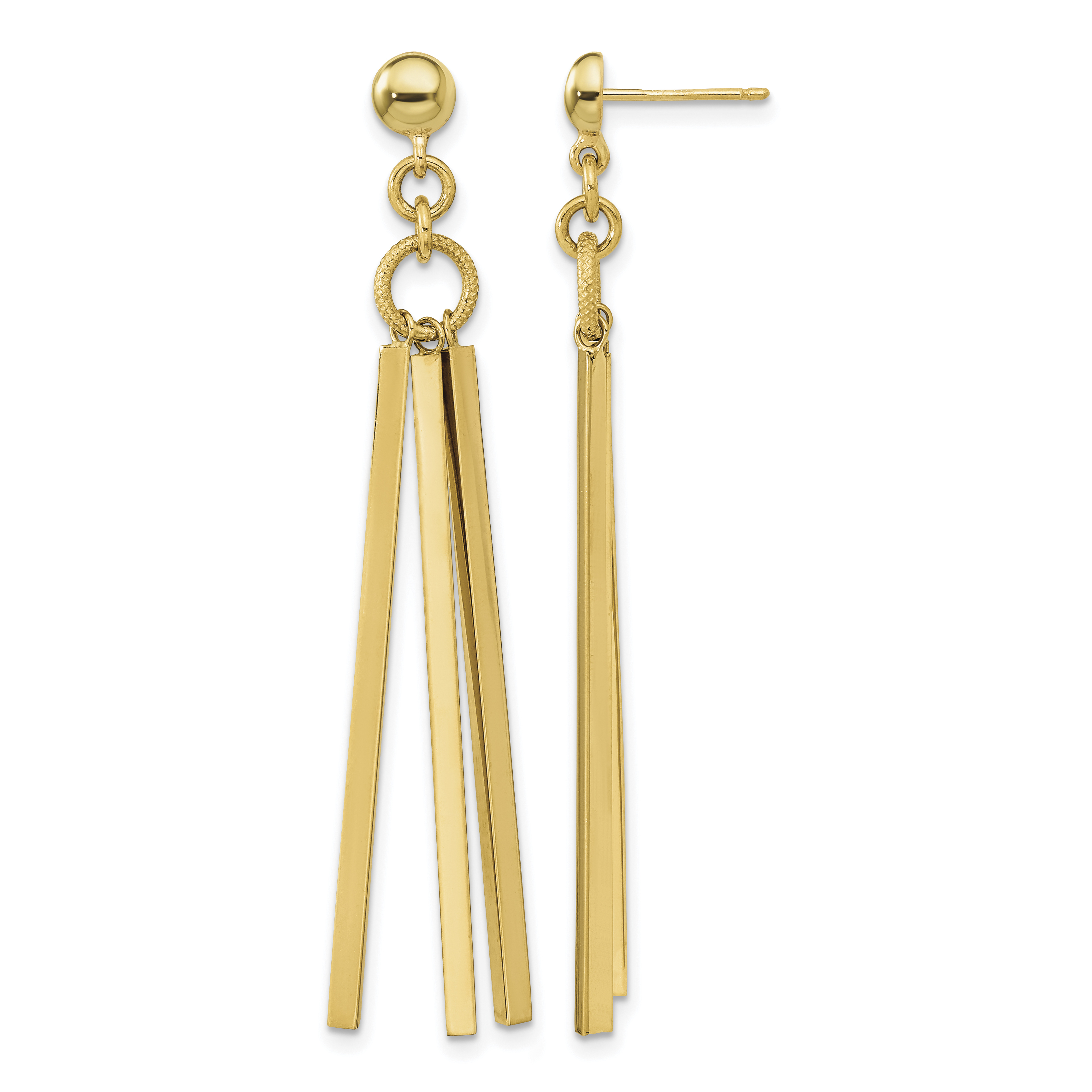 14K Polished 3 Bar Post Dangle Earrings (TF2166)