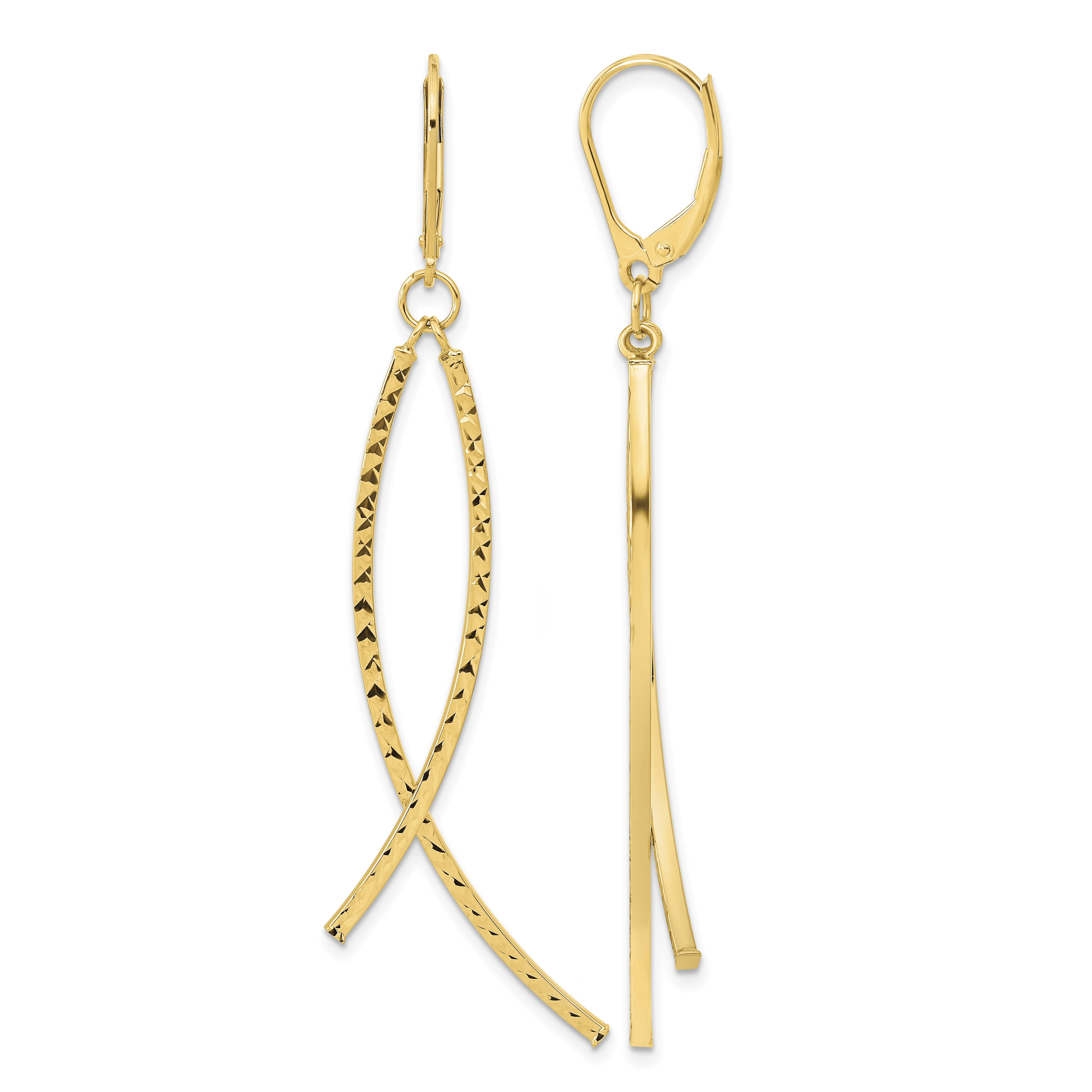 14K Polished Diamond Cut Fancy Dangle Leverback Earrings (TF2167)