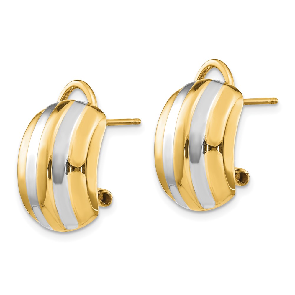14k & Rhodium Ribbed Omega Back Post Earrings (TF217)