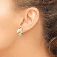 14K and White Rhodium 12x 17mm Polished Ribbed Omega Back Post Earrings view 3