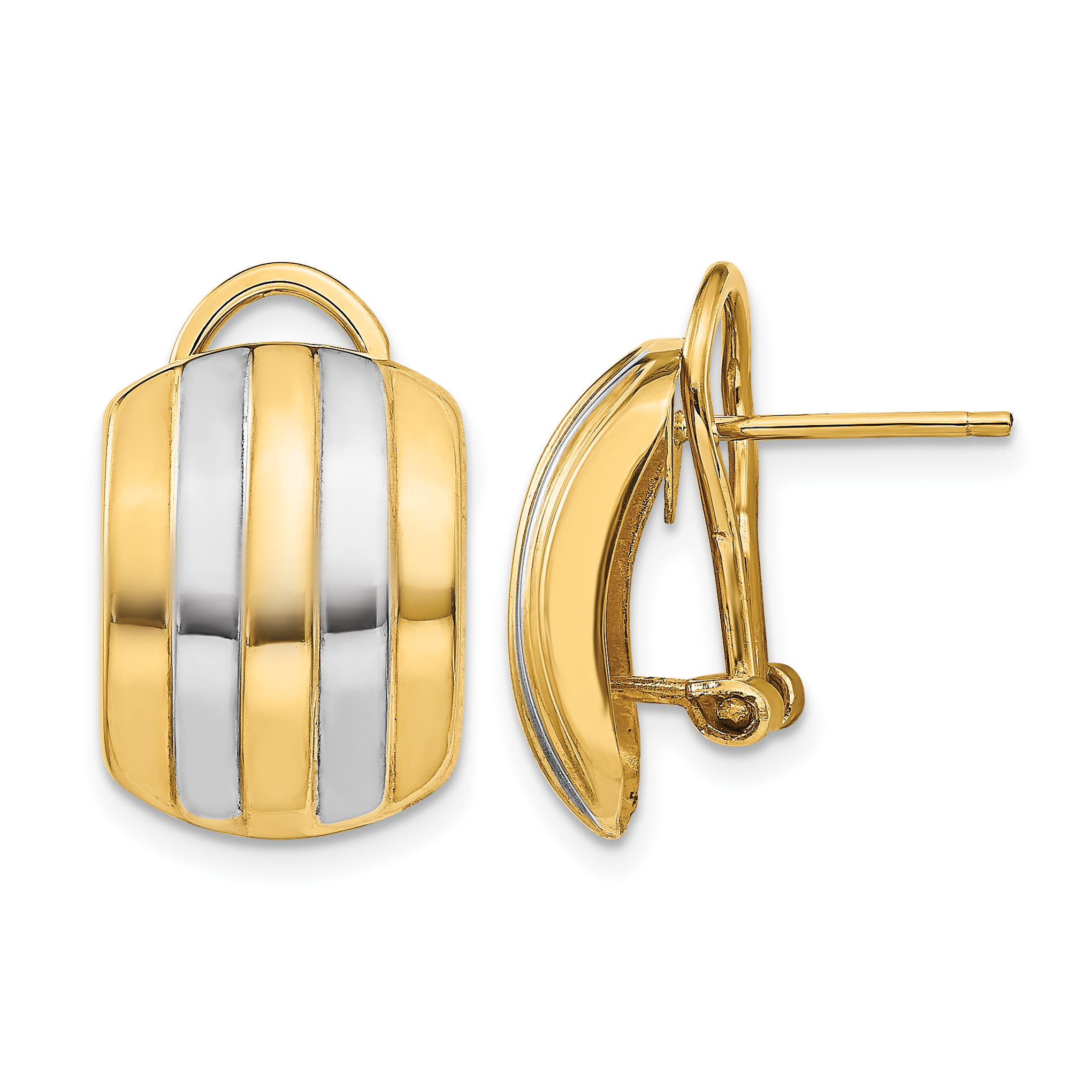 14k & Rhodium Ribbed Omega Back Post Earrings (TF217)