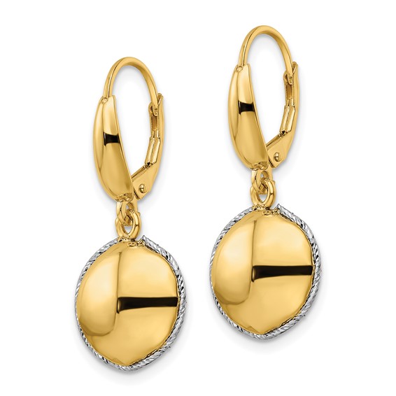 14K Two-tone Polished D/C Hollow Round Criss Cross Leverback Earrings