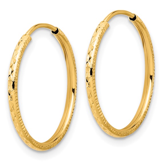 1.5mm Diamond-cut Endless Gold Tube Hoop Earrings
