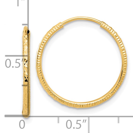 1.5mm Diamond-cut Endless Gold Tube Hoop Earrings
