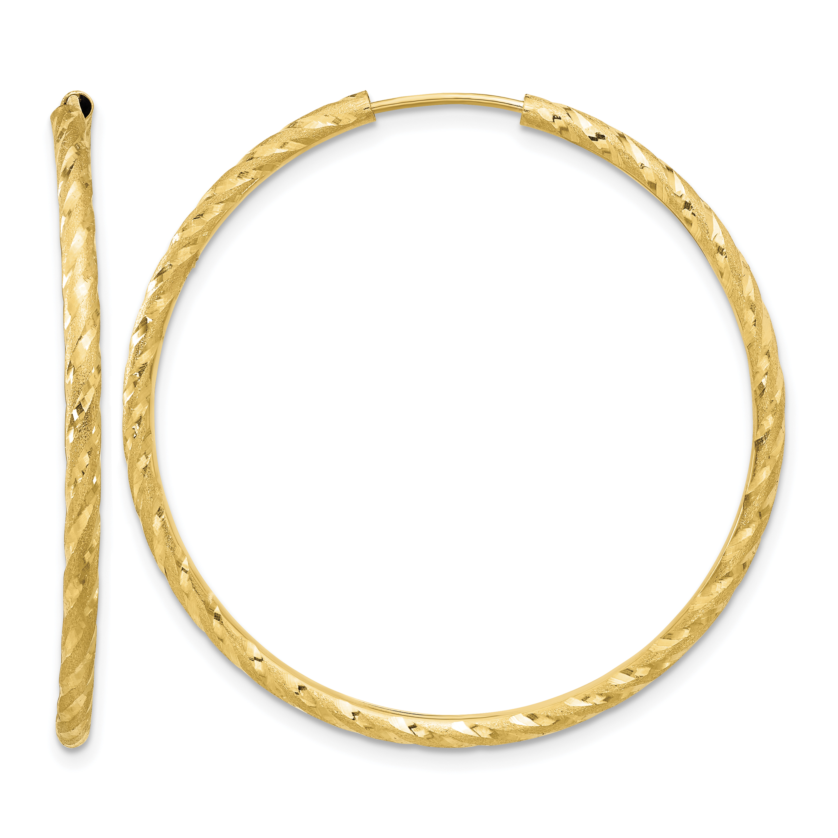 14k Polished and Satin D/C 2.00mm Endless Hoop Earrings (TF2182)