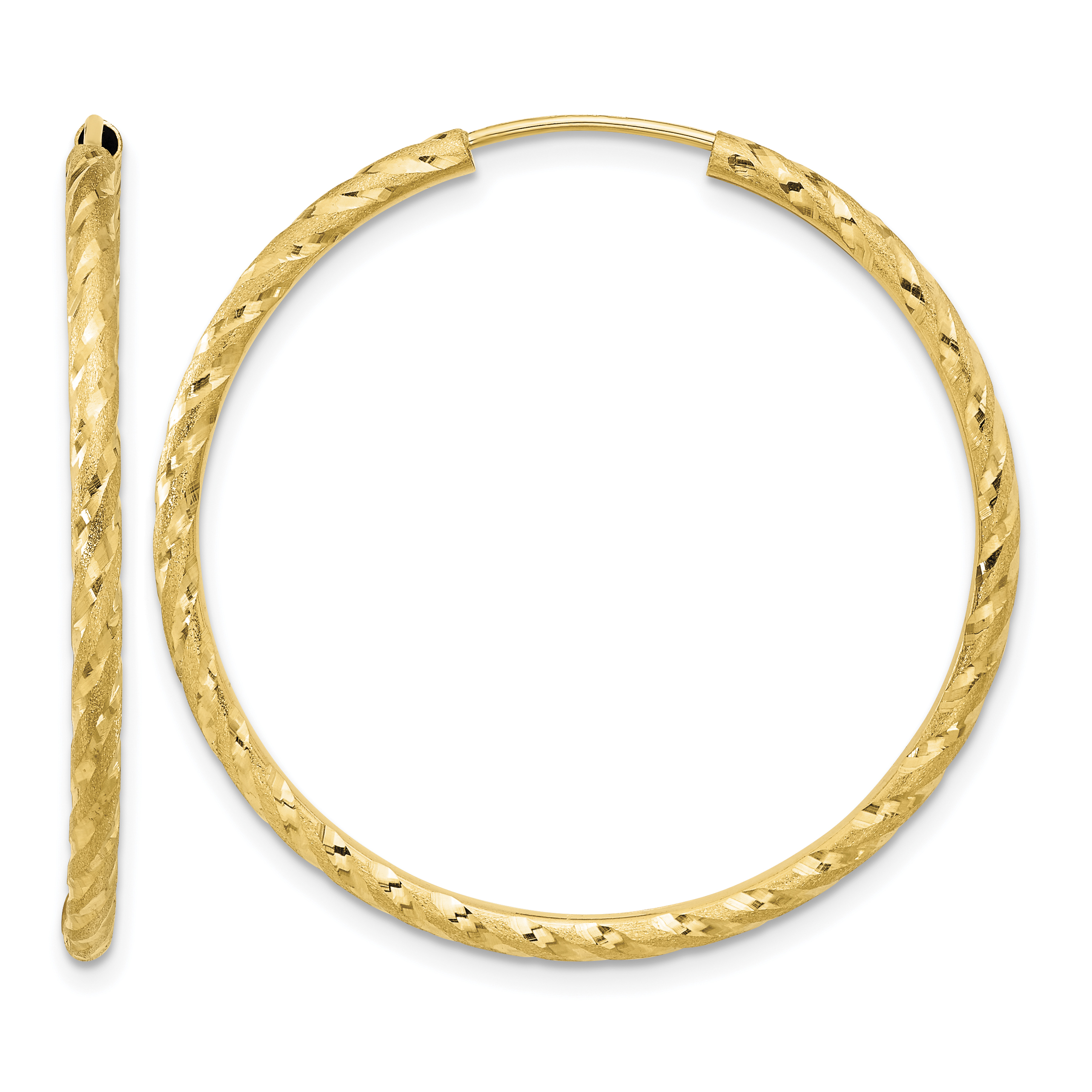 14k Polished and Satin D/C 2.00mm Endless Hoop Earrings (TF2183)