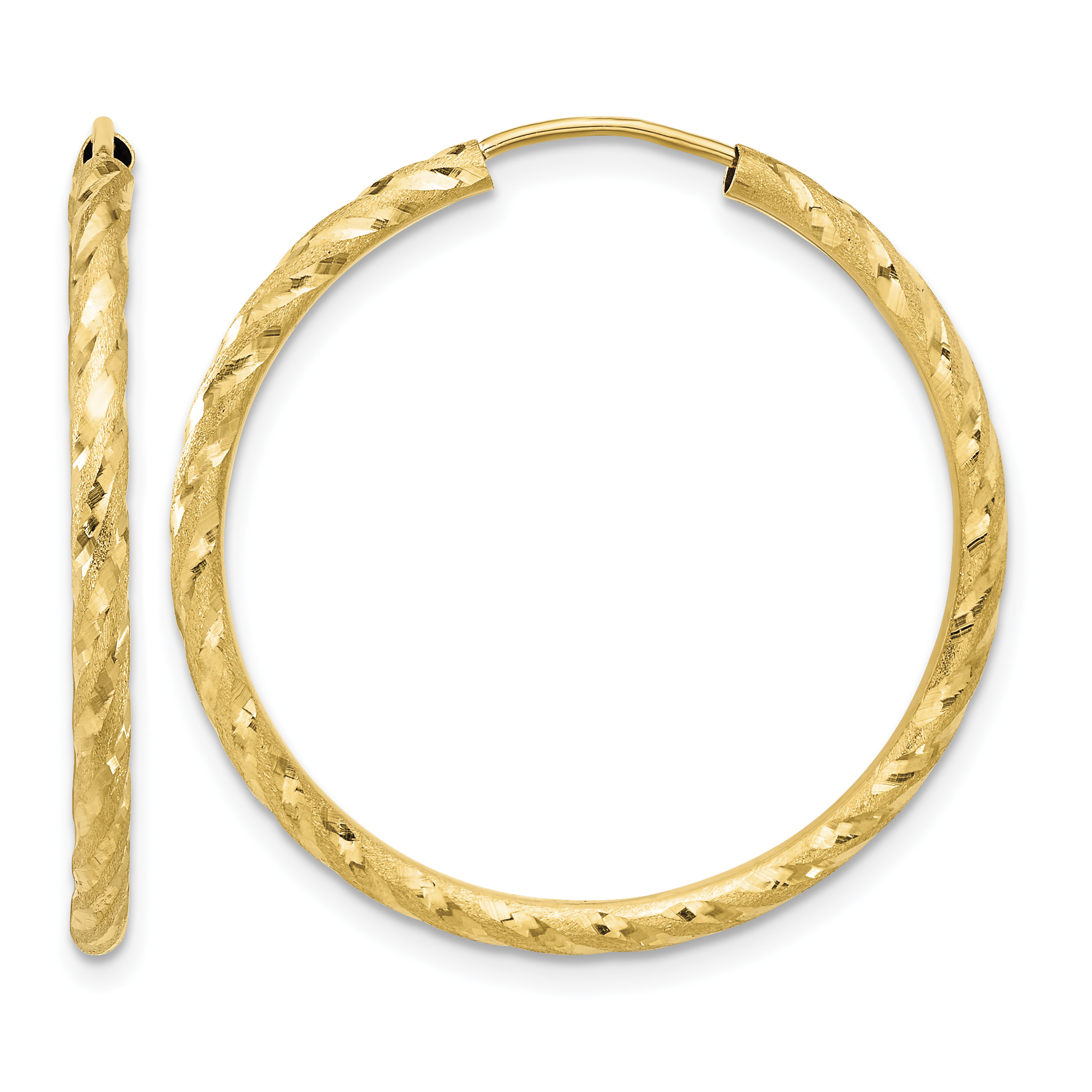 14k Polished and Satin D/C 2.00mm Endless Hoop Earrings (TF2184)