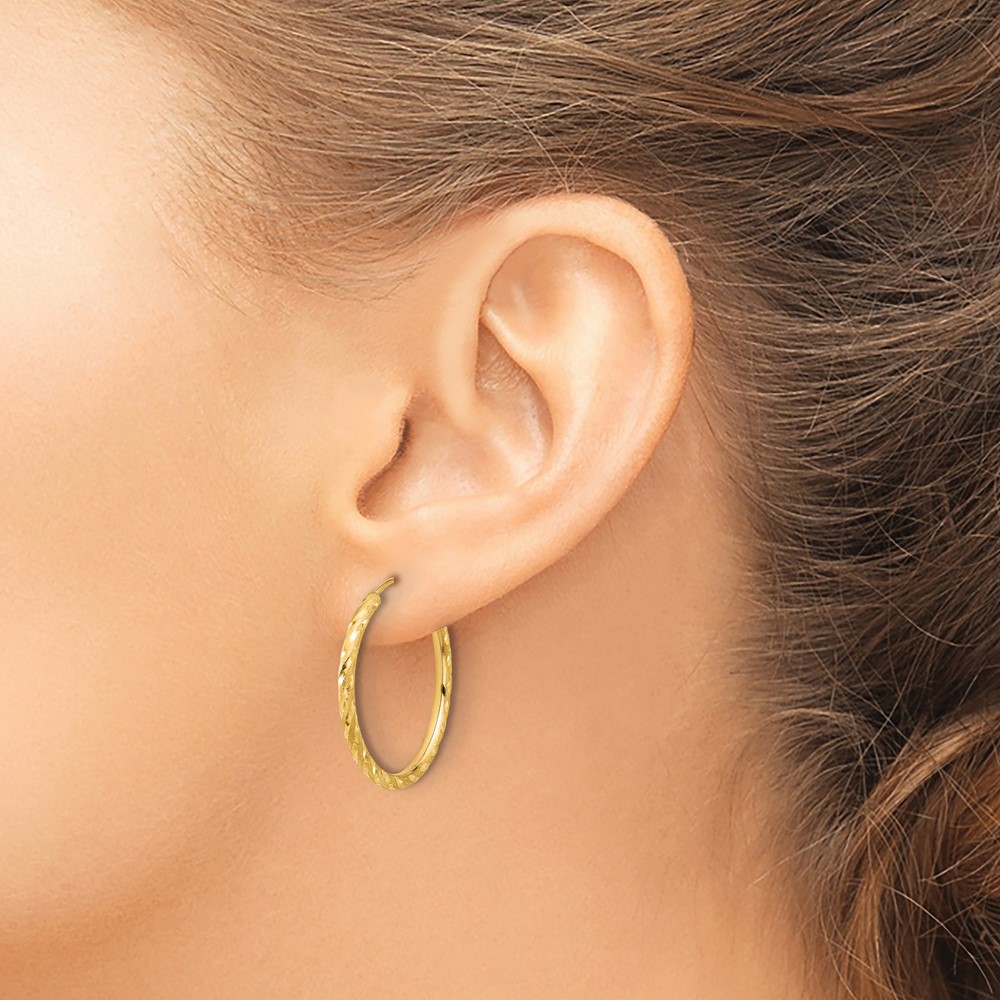 14k Polished and Satin D/C 2.00mm Endless Hoop Earrings (TF2185)