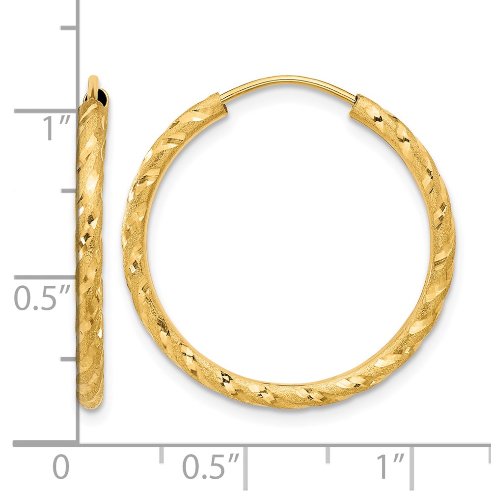 14k Polished and Satin D/C 2.00mm Endless Hoop Earrings (TF2185)