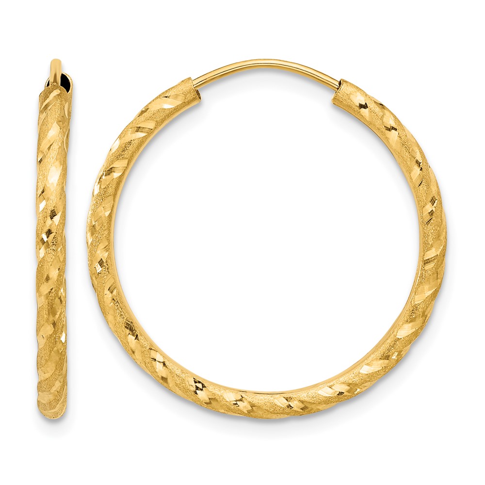14k Polished and Satin D/C 2.00mm Endless Hoop Earrings (TF2185)