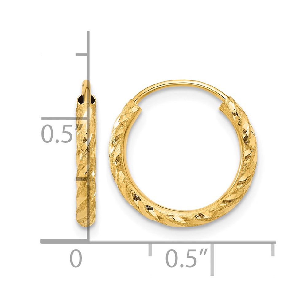 14k Polished and Satin D/C 2.00mm Endless Hoop Earrings (TF2186)