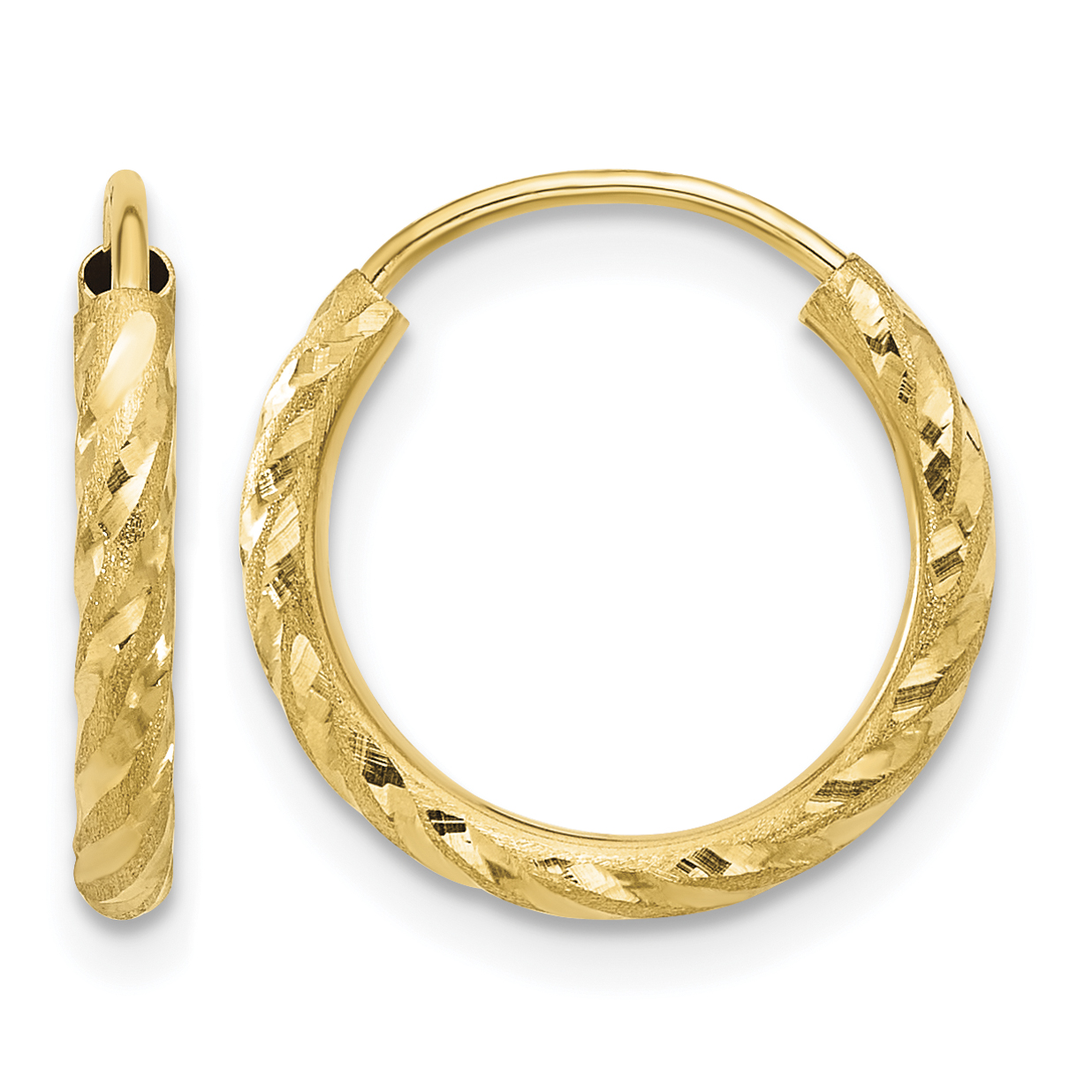 14k Polished and Satin D/C 2.00mm Endless Hoop Earrings (TF2186)