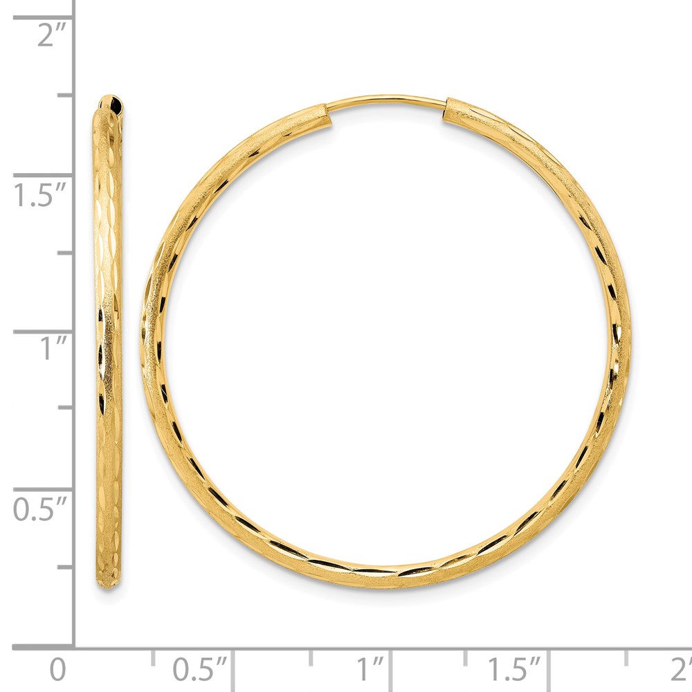 14k Polished and Satin D/C 2.00mm Endless Hoop Earrings (TF2187)