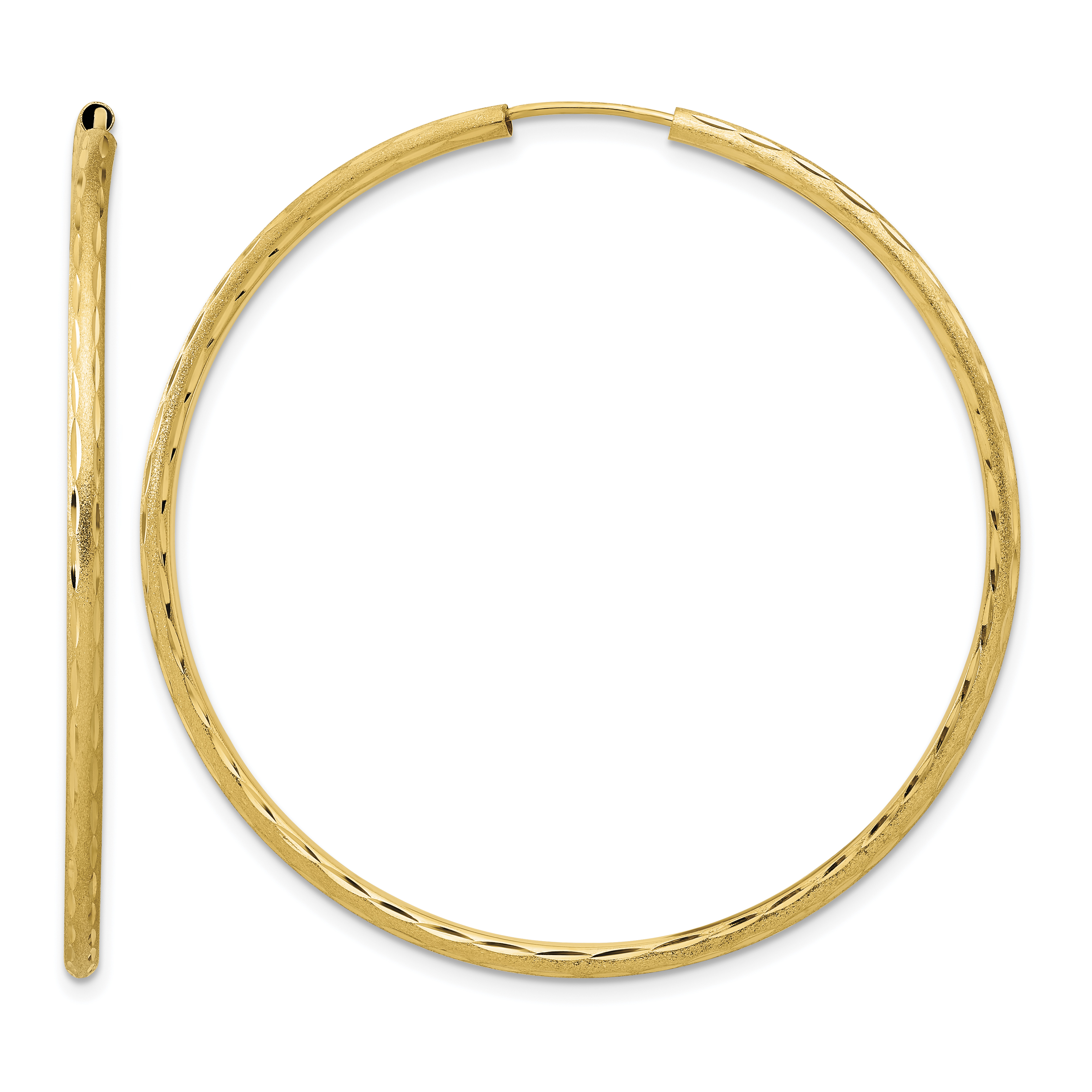 14k Polished and Satin D/C 2.00mm Endless Hoop Earrings (TF2188)