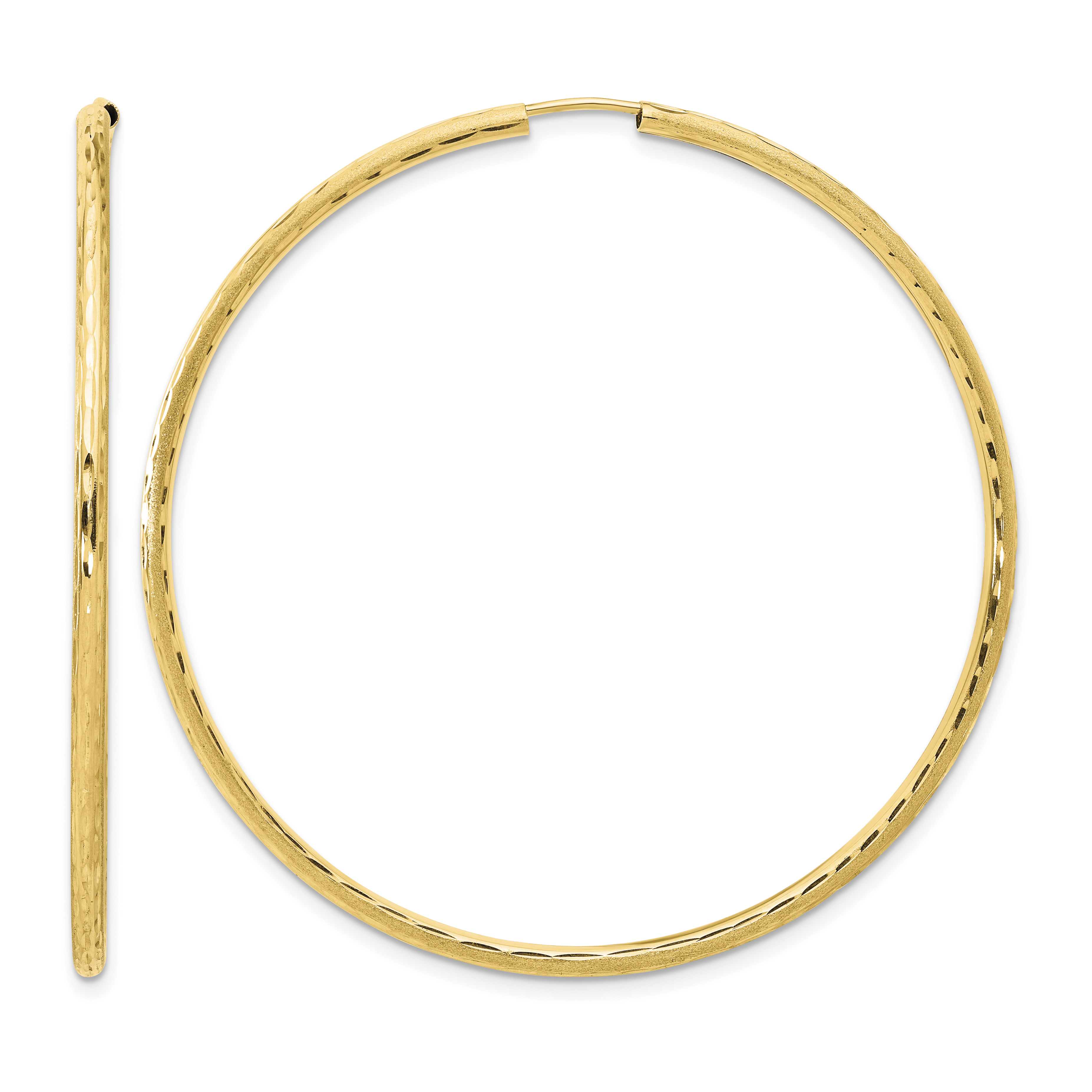 14k Polished and Satin D/C 2.00mm Endless Hoop Earrings (TF2189)