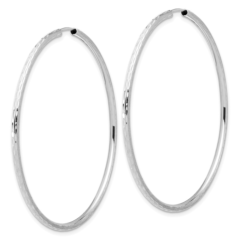 14k White Gold Polished and Satin D/C 2.00mm Endless Hoop Earrings (TF2189W)