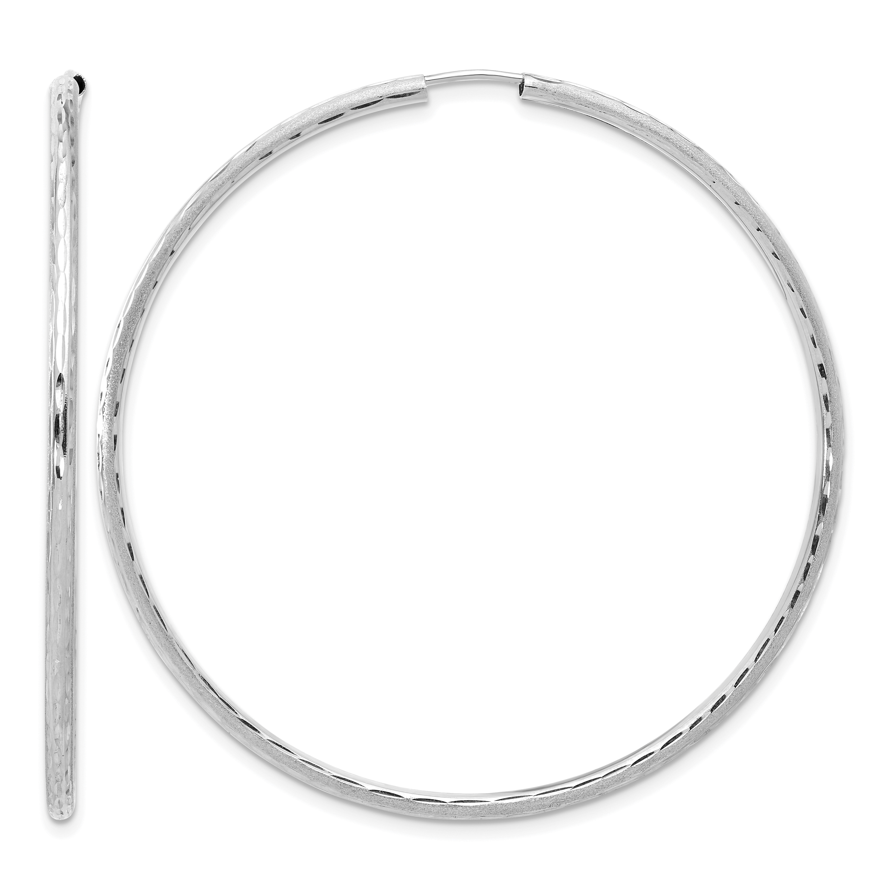 14k White Gold Polished and Satin D/C 2.00mm Endless Hoop Earrings (TF2189W)