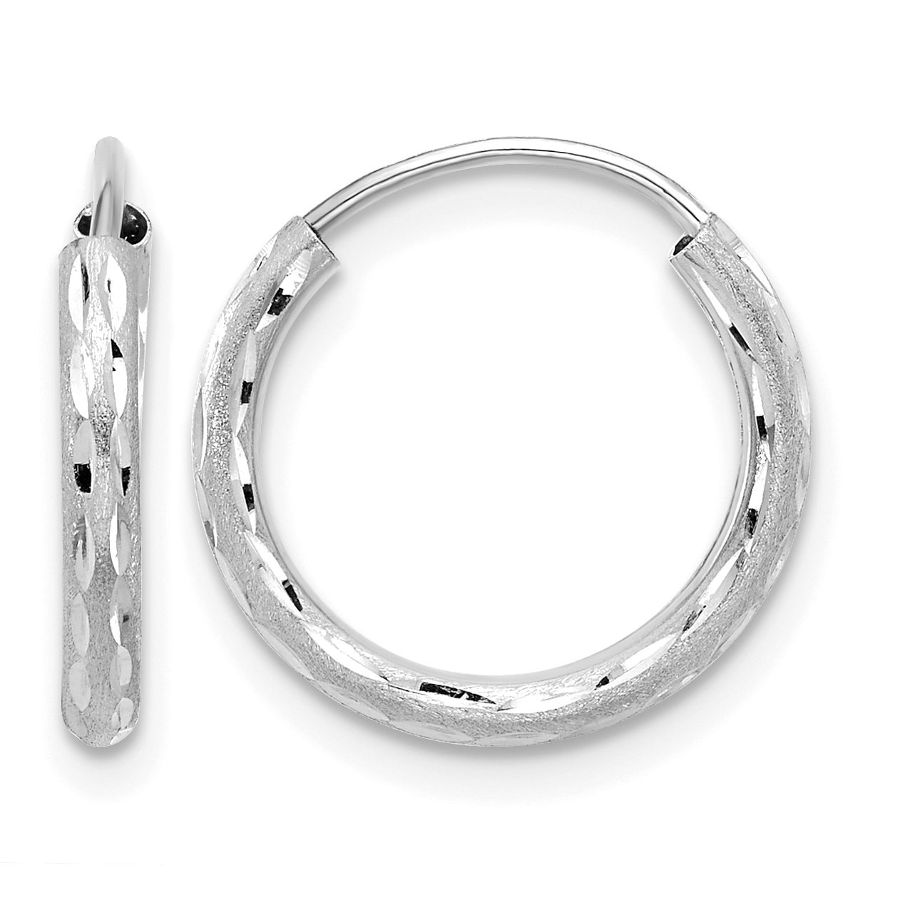 14k White Gold Polished and Satin D/C 2.00mm Endless Hoop Earrings (TF2192W)
