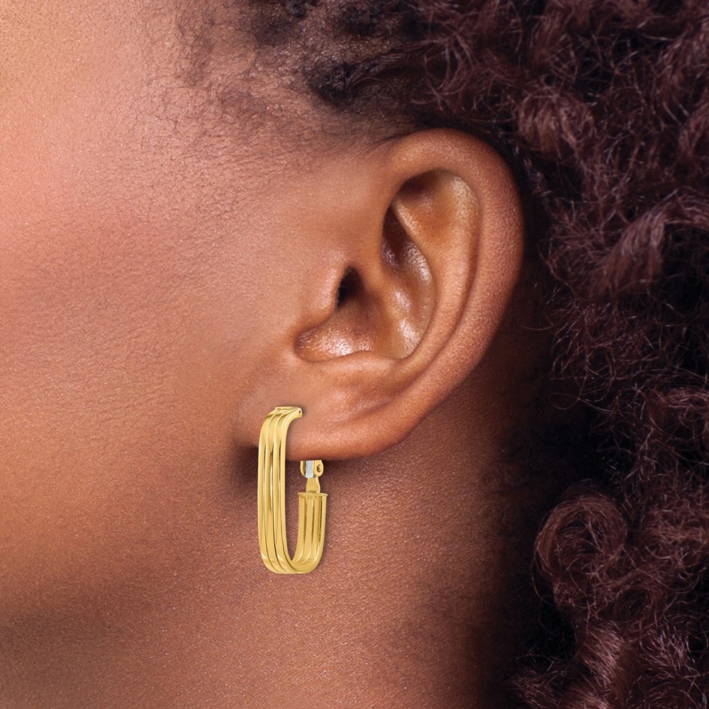 14K Polished Oval Omega Back Hoop Earrings (TF2193)