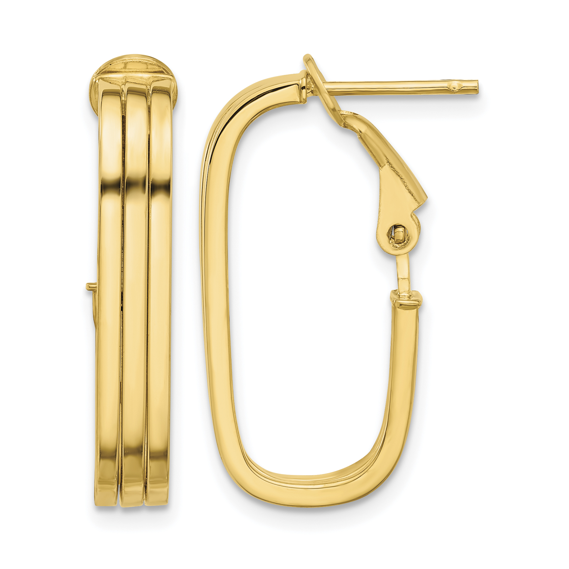 14K Polished Oval Omega Back Hoop Earrings (TF2193)
