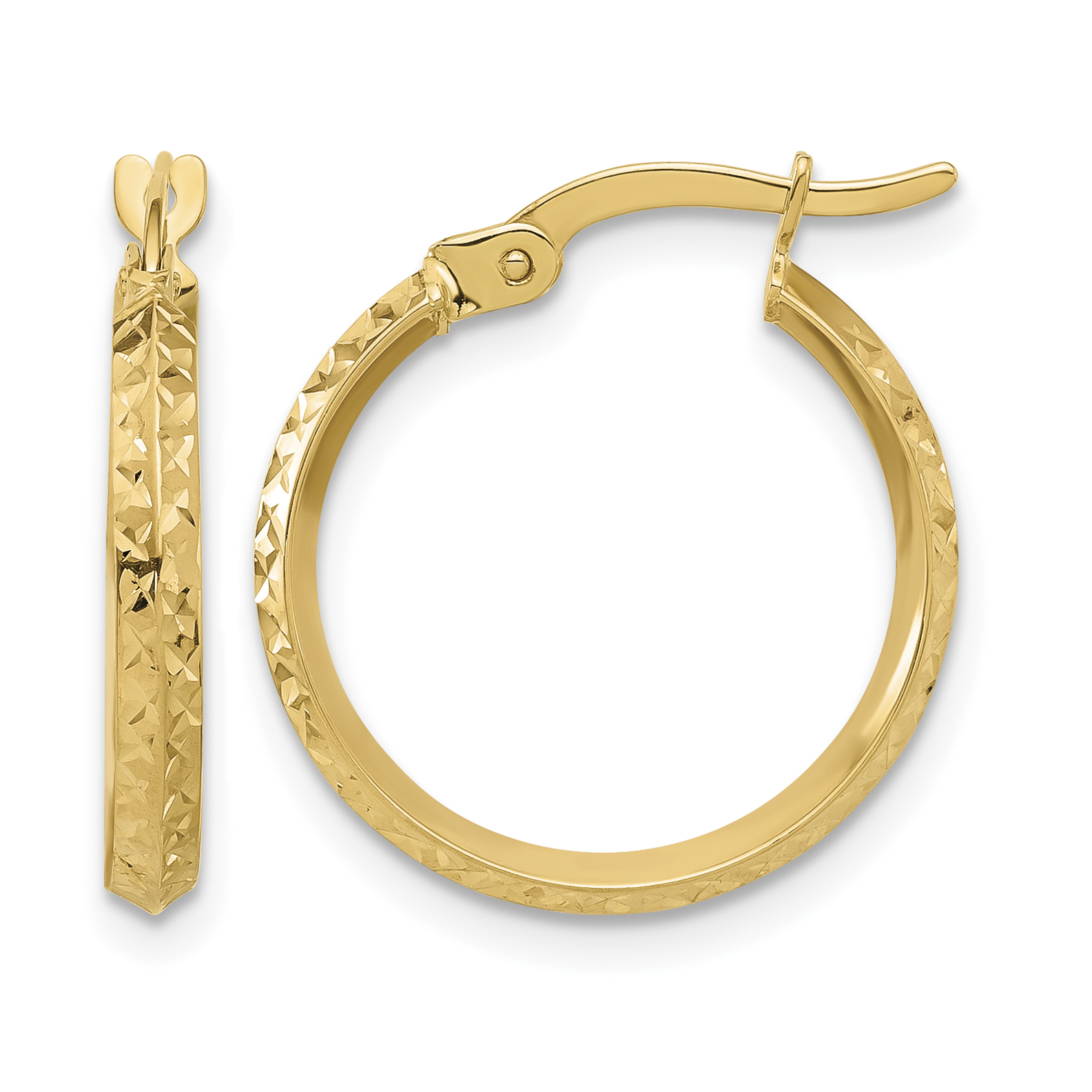 14K Polished and Diamond-cut Knife Edge Hoop Earrings (TF2197)