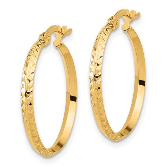 14K 2.25x25mm Polished Diamond-cut Knife-Edge Tube Hoop Earrings
