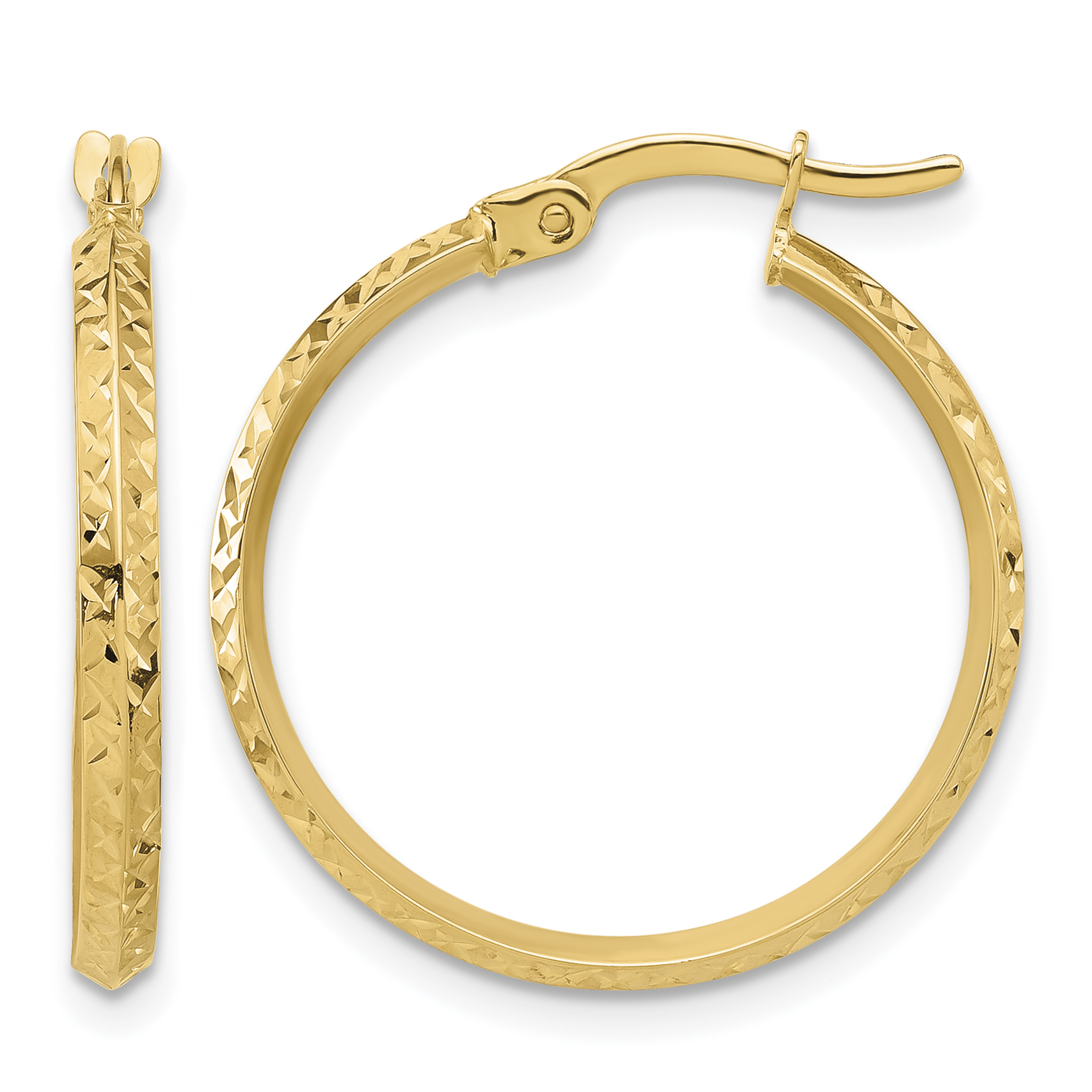 14K Polished and Diamond-cut Knife Edge Hoop Earrings (TF2198)