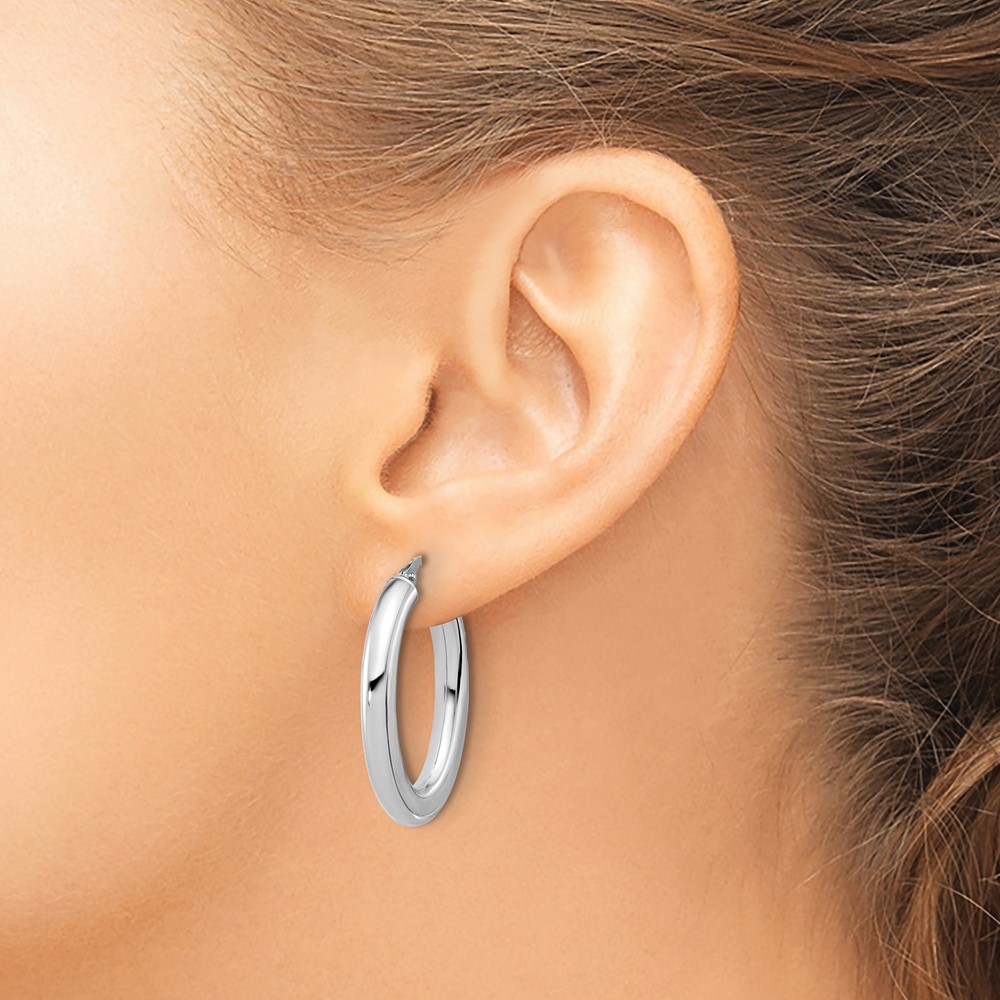14K White Gold Polished Tube Oval Hoop Earrings (TF2200W)