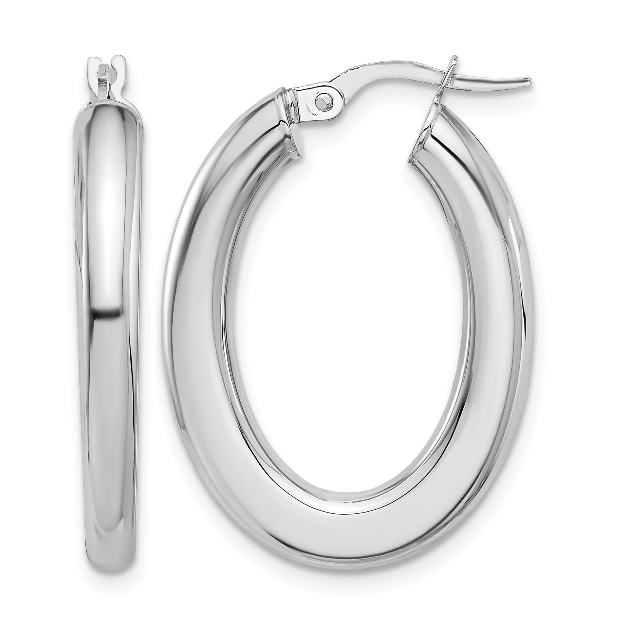 14K White Gold Polished Tube Oval Hoop Earrings (TF2200W)