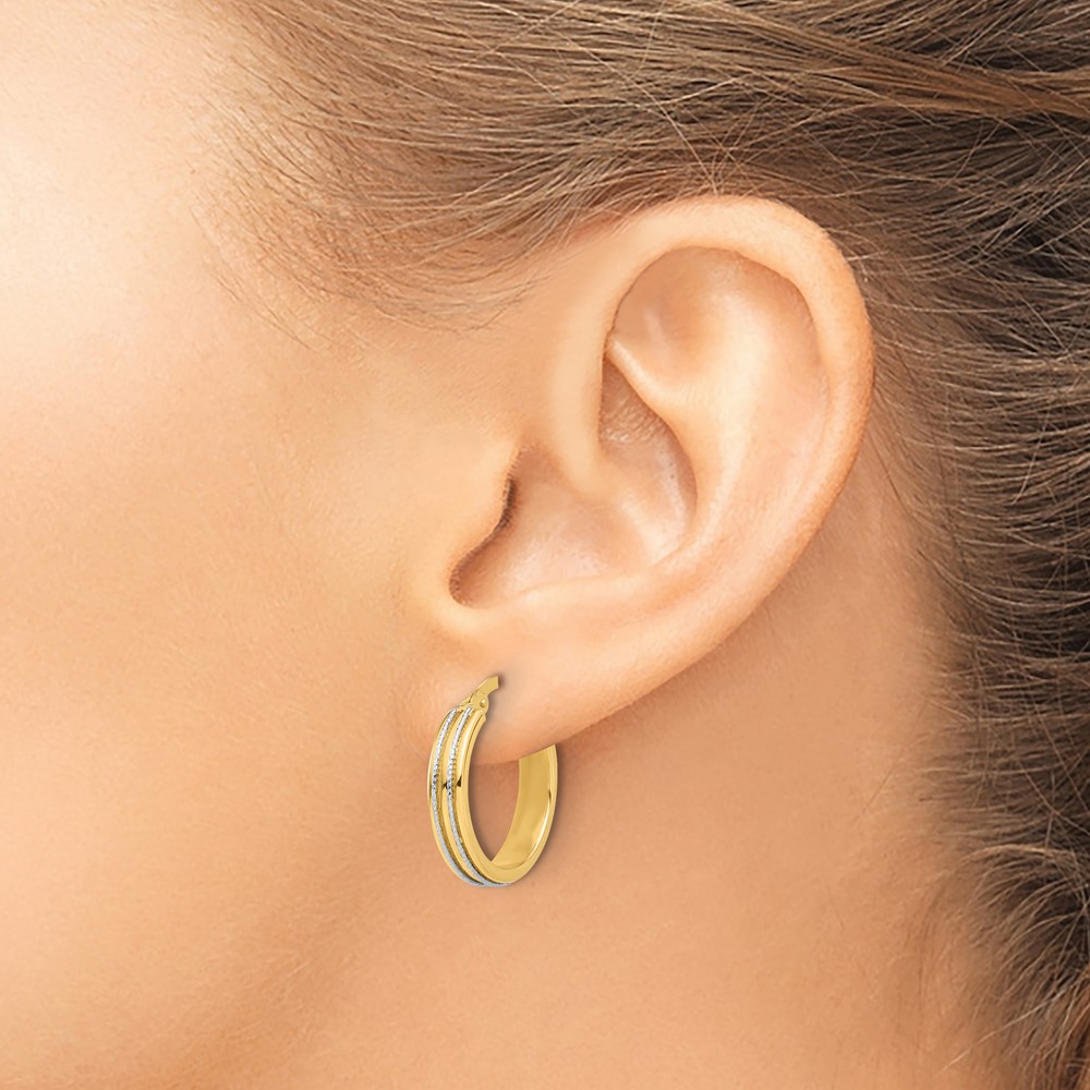 14K Two-tone Polished and Diamond-cut Hoop Earrings (TF2205)