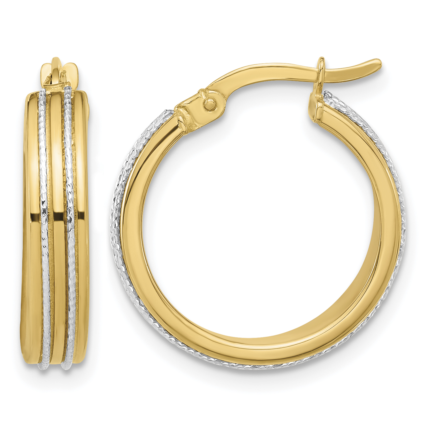14K Two-tone Polished and Diamond-cut Hoop Earrings (TF2205)
