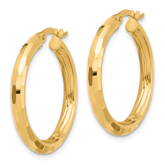 3mm Gold Polish Diamond-cut Hoop Earrings