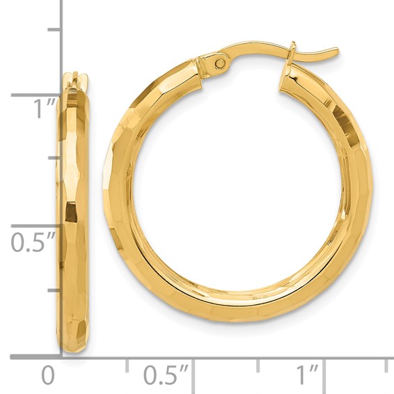 3mm Gold Polish Diamond-cut Hoop Earrings