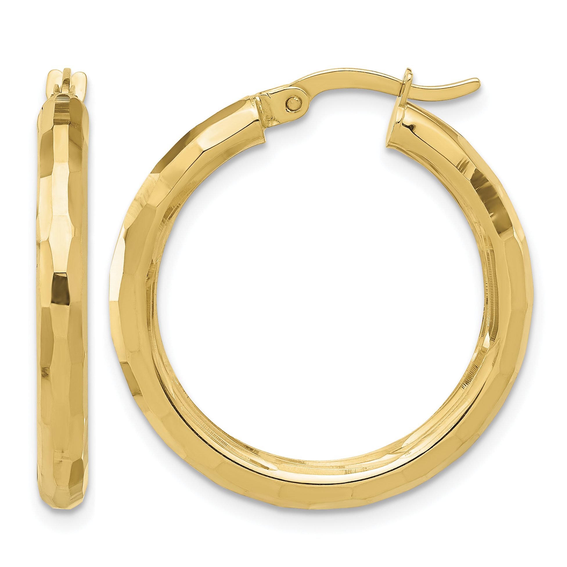 14K Polished and Diamond-cut Hoop Earrings (TF2210)