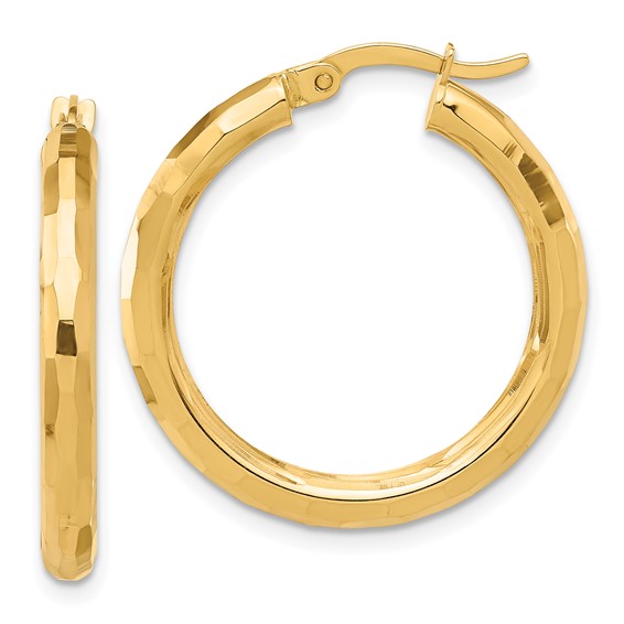 3mm Gold Polish Diamond-cut Hoop Earrings
