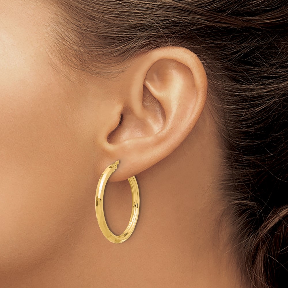 14K Polished and Diamond-cut Hoop Earrings (TF2211)