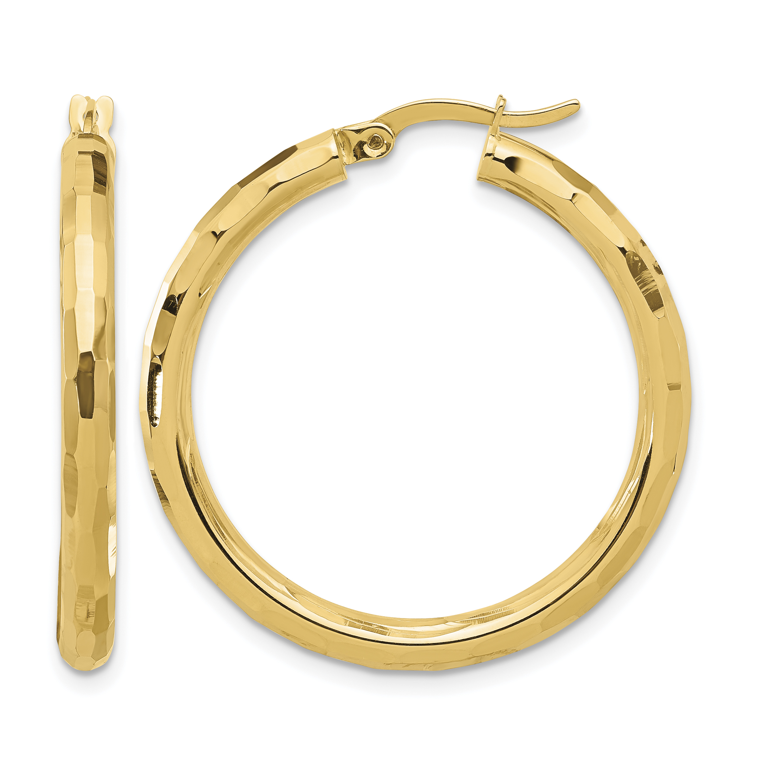 14K Polished and Diamond-cut Hoop Earrings (TF2211)