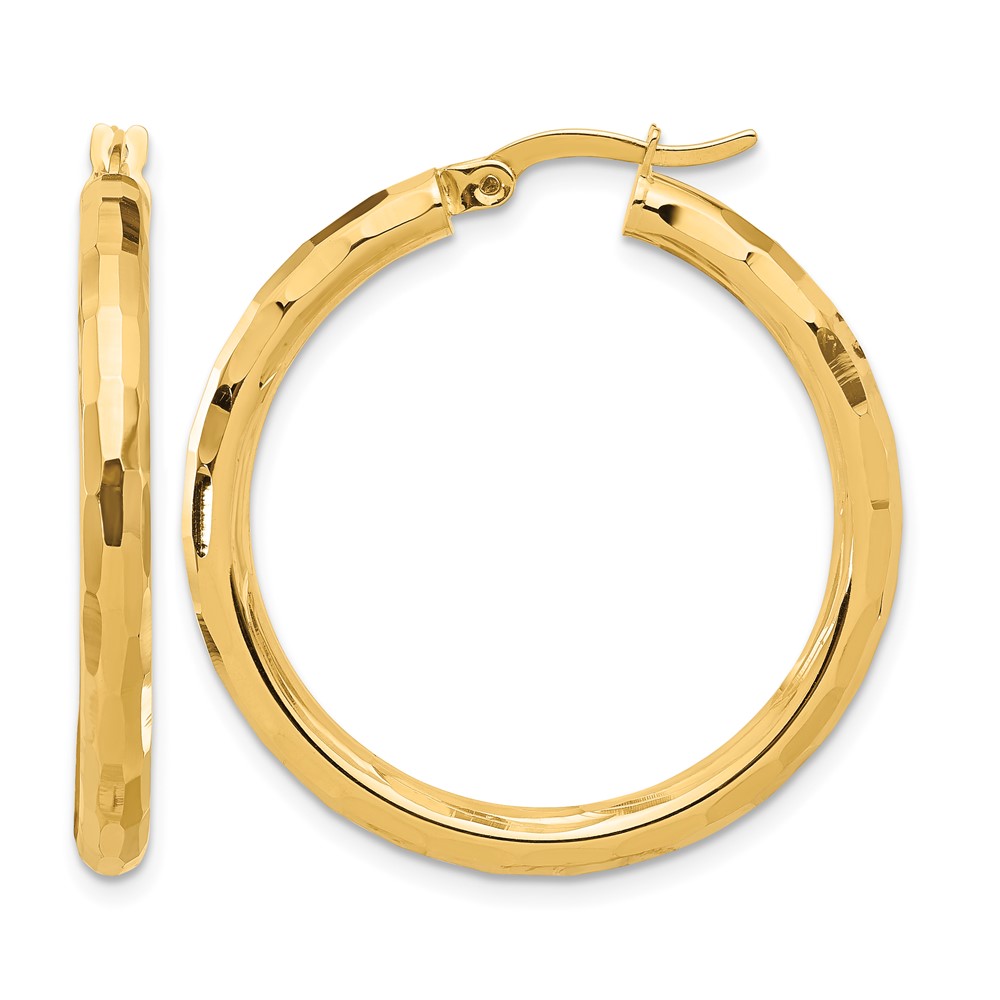 14K Polished and Diamond-cut Hoop Earrings (TF2211)