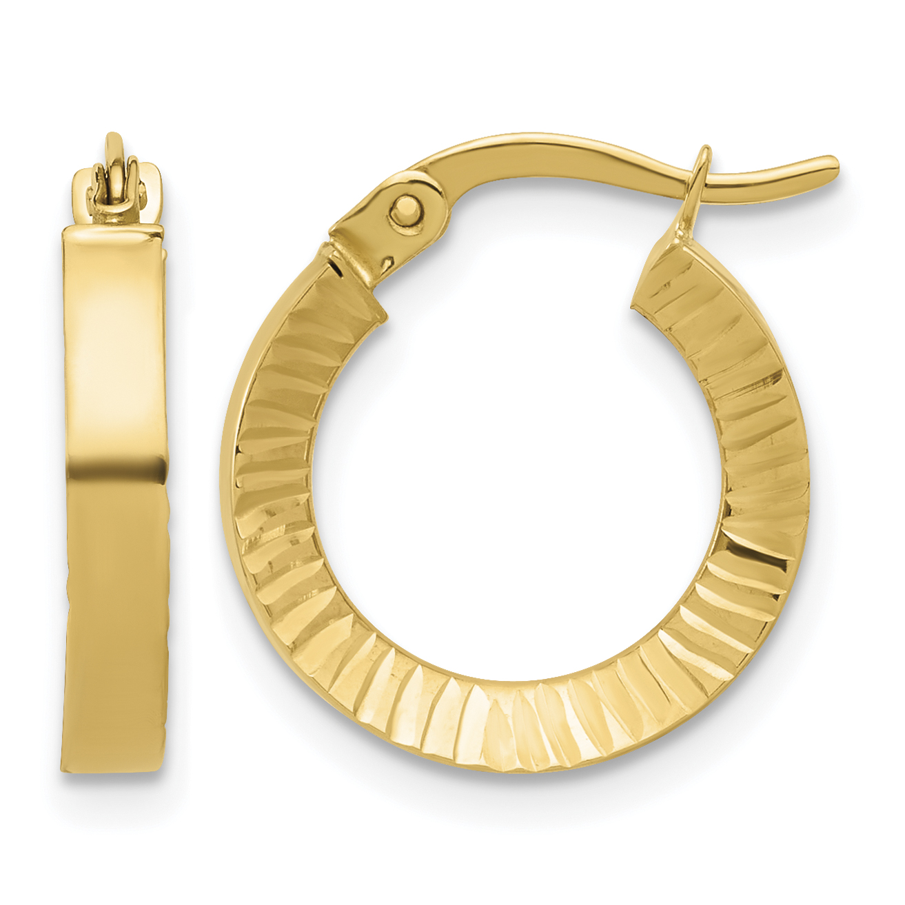 14K Polished and Diamond-cut Hoop Earrings (TF2214)