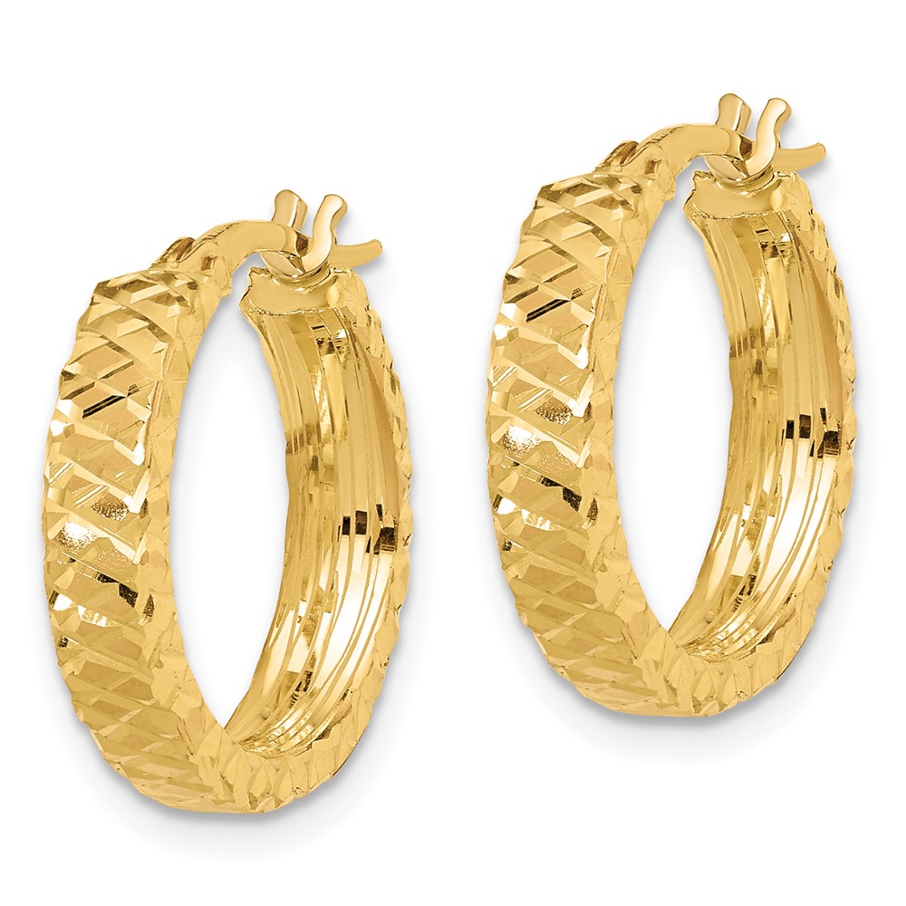 14K Polished 4mm Diamond Cut Hoop Earrings (TF2216)
