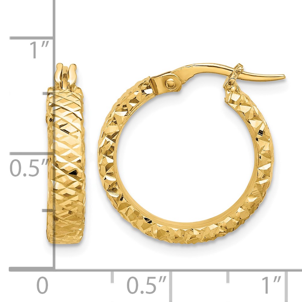 14K Polished 4mm Diamond Cut Hoop Earrings (TF2216)